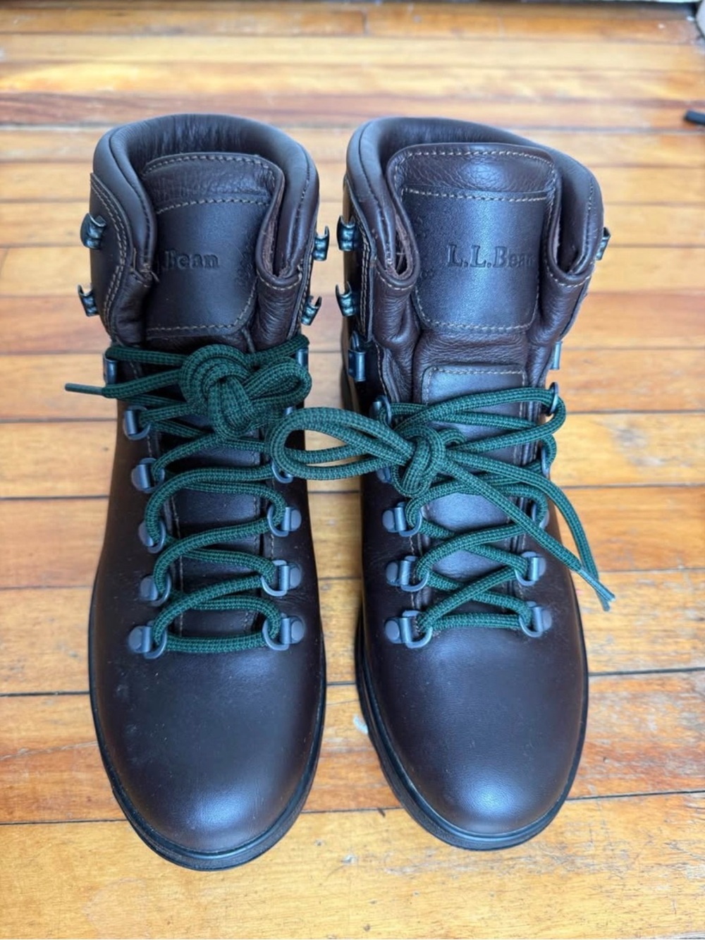 L.L. Bean Women’s Cresta Hiker, Dark Brown Leather Boots with Green Laces